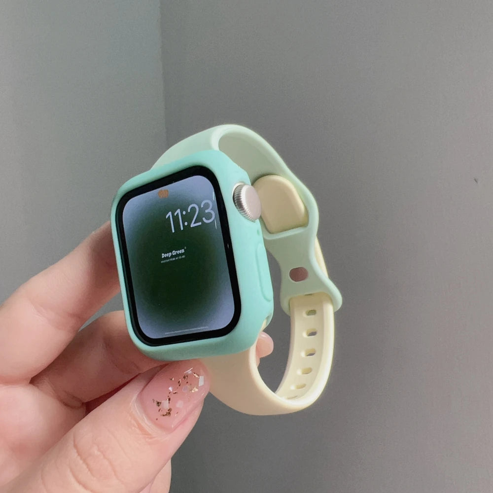 2pack silicone band +case set for Apple Watch Correa s11 women Sport 38mm 40mm 41mm 42mm 44mm 45mm 49mm for Apple Watch Series band