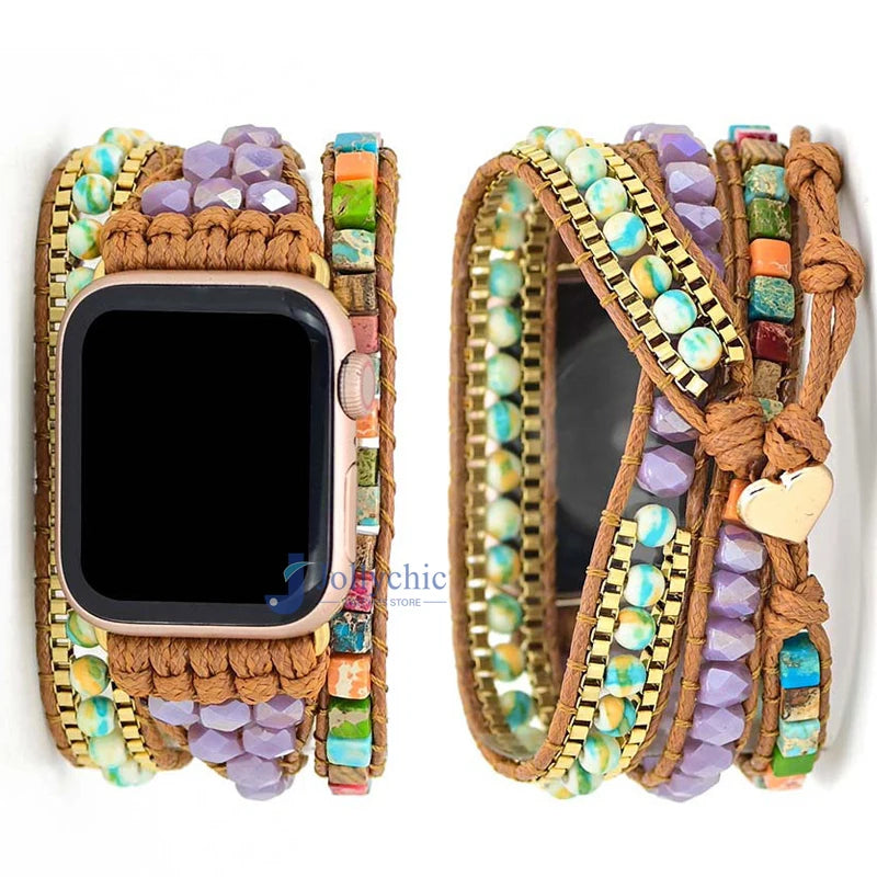 Bohemia Jewelry band for Apple Watch Series 7 38mm 40mm 42mm 44mm Handmade Vintage Natural beads braided band Apple Watch 6 SE 5 4 3