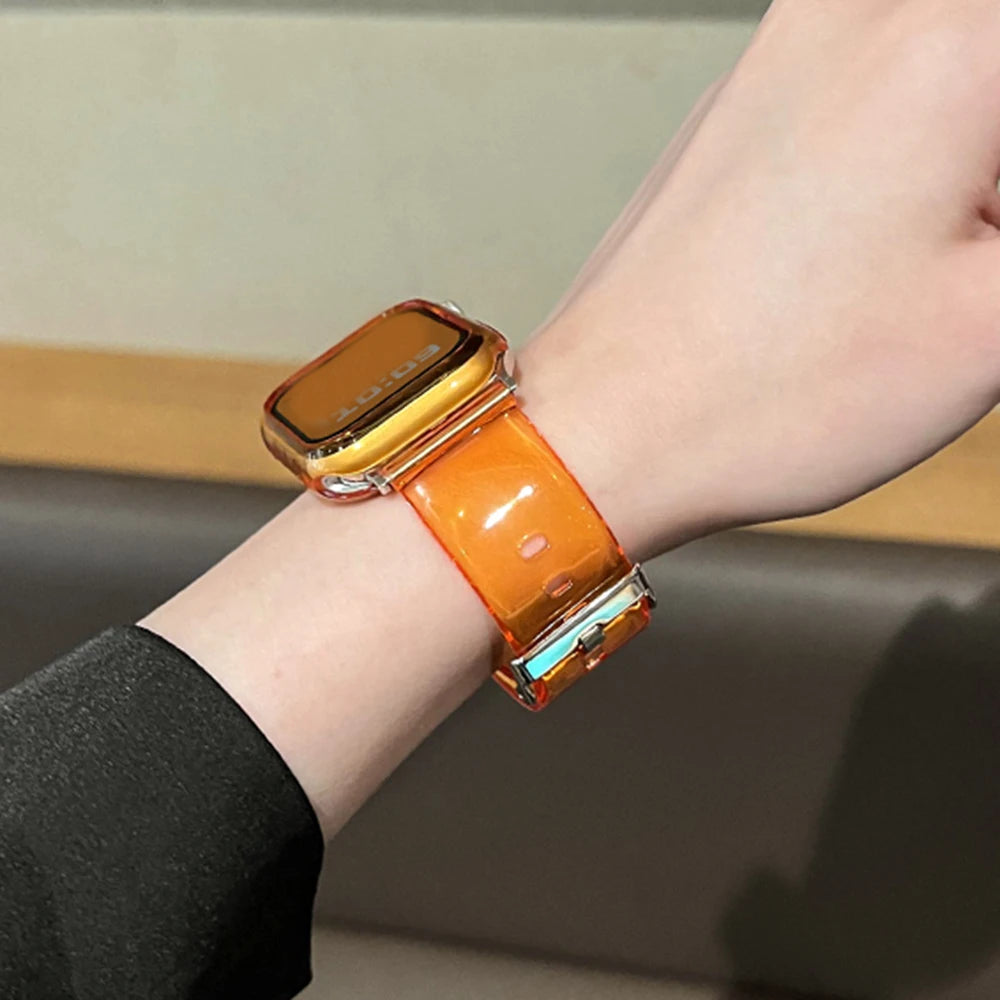 Silicone band For Apple Watch band 49mm 46mm 42mm 40mm 42mm 45mm 41mm 44mm 38mm Glacier Jelly Clear band For Apple Watch Series 10 9 8 Ultra