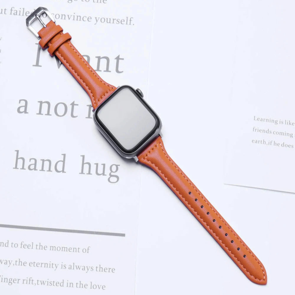 Slim Leather band for Apple Watch band 44mm 45mm 41mm 40mm 38mm wrist women band Apple Watch serie 9 8 7 6 5 4 3 SE Ultra 2 49mm