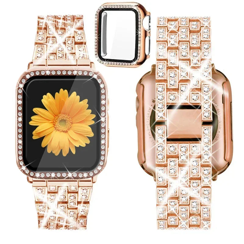 Diamond band+Case for Apple Watch band 40mm 44mm 41mm 45mm 42mm 46mm Women Jewelry metal Bling band Apple Watch SE 5 6 7 8 9 10
