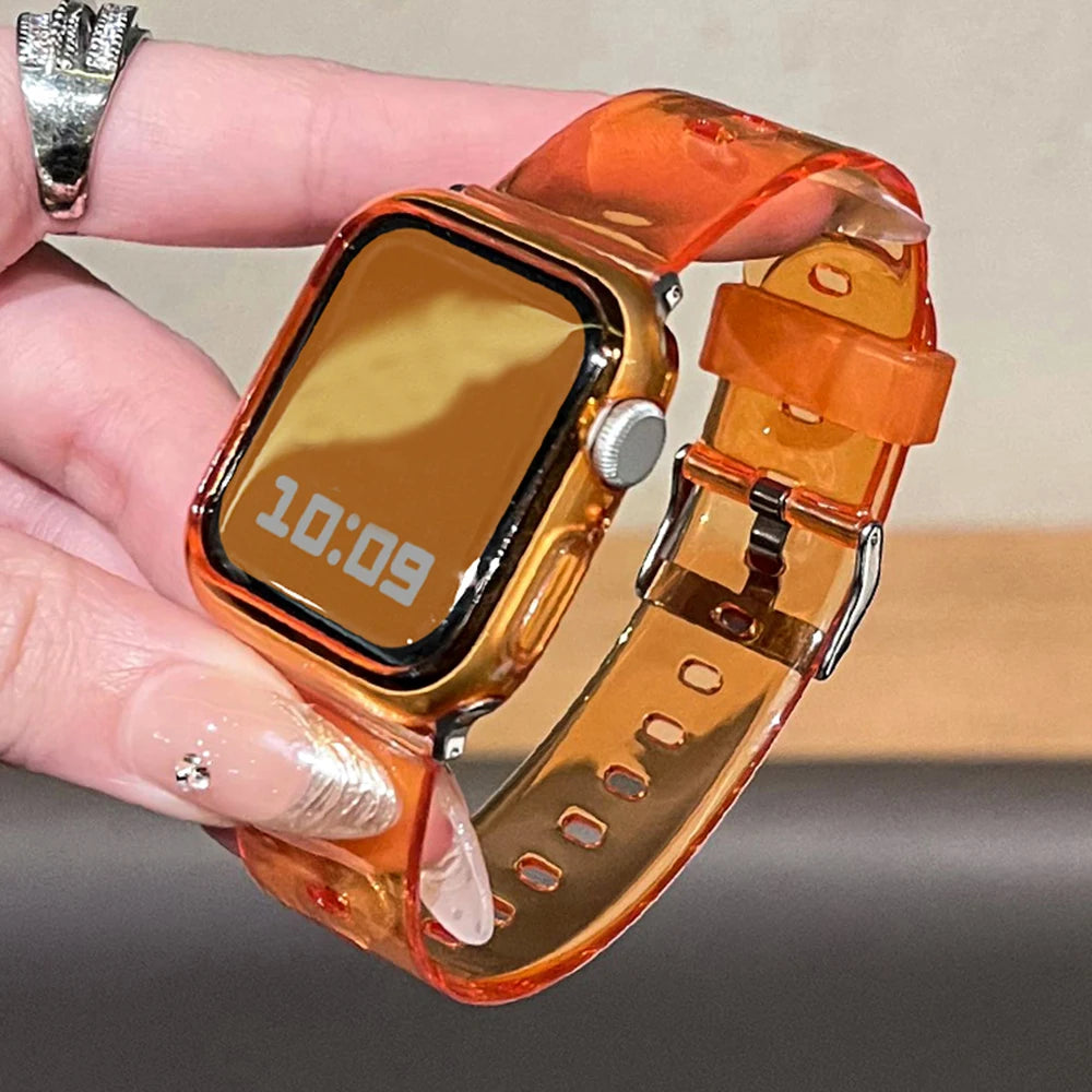 Silicone band For Apple Watch band 49mm 46mm 42mm 40mm 42mm 45mm 41mm 44mm 38mm Glacier Jelly Clear band For Apple Watch Series 10 9 8 Ultra