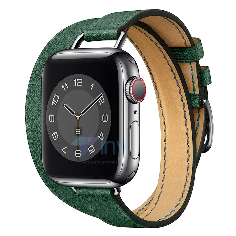 Double loop Slim Leather band for Apple Watch band Ultra 2 49mm Series 10 46mm 41mm 42mm 44mm 45mm band for Apple Watch 9 8 7 6 SE 5 4