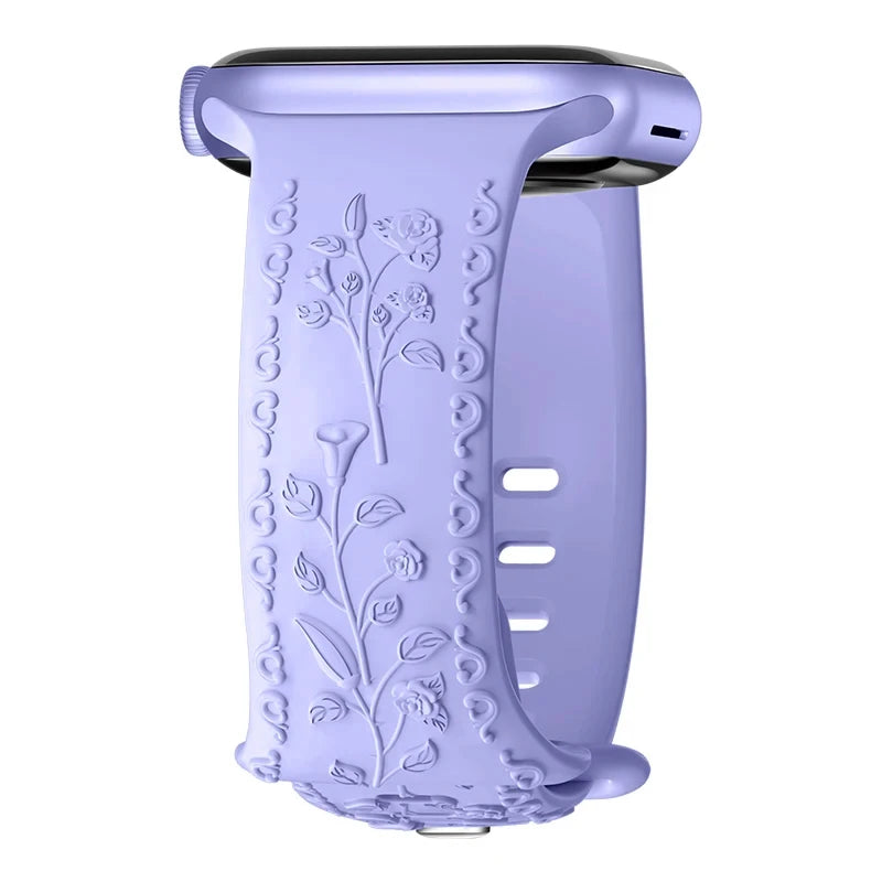 Flower Engraved band For Apple Watch band 44mm 45mm 41mm 40mm 49mm 46mm 42mm band Apple Watch Series 11 10 SE 9 8 7 6 5 Ultra 2