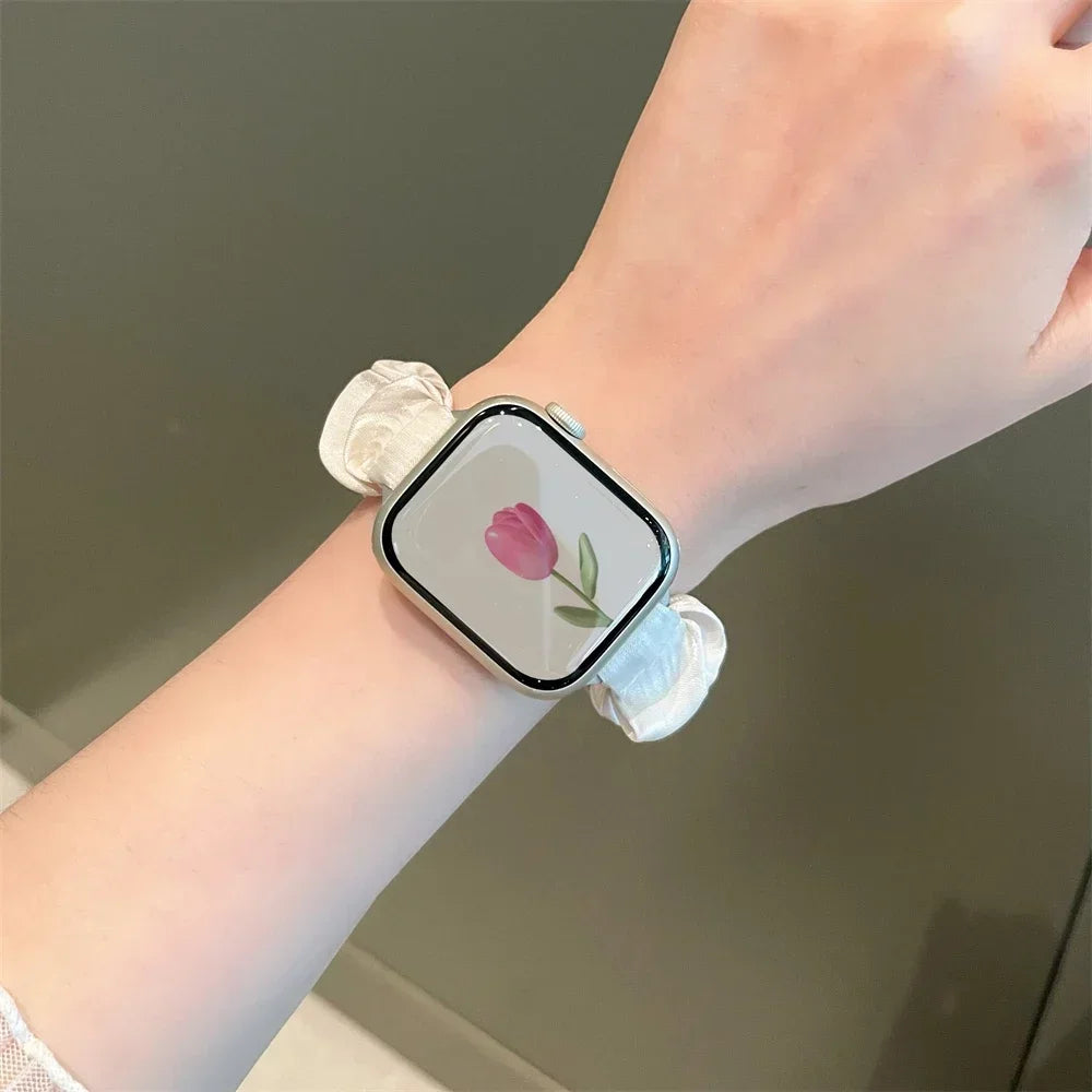 Compatible for Apple Watch band Scrunchie 38mm 40mm 41mm 42mm 44mm 45mm Cute Elastic Solo Loop band Women band