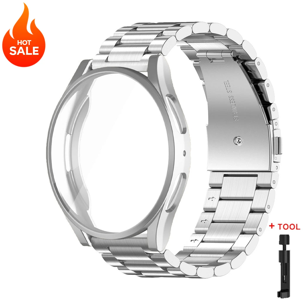 Band+Case for Samsung Galaxy Watch 7 6 5 4 44mm 40mm Stainless Steel Bracelet TPU Cover Watch 6/4Classic 43/47mm 46mm 42mm Strap