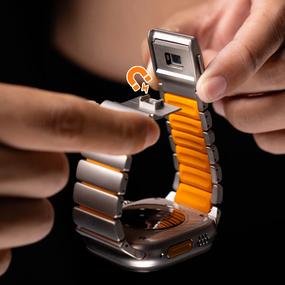 Titanium Fluoroelastomer Rubber band for Apple Watch Ultra 3 2 49mm Series 11 10 46mm band for Apple Watch 9 8 7 6 5 SE 3 44mm 45mm