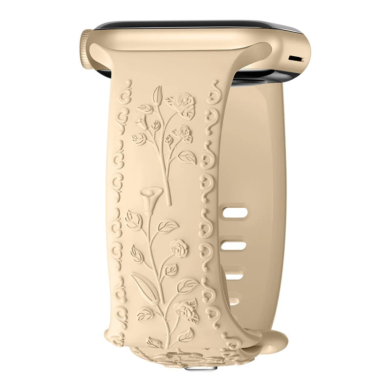 Flower Engraved band For Apple Watch band 44mm 45mm 41mm 40mm 49mm 46mm 42mm band Apple Watch Series 11 10 SE 9 8 7 6 5 Ultra 2