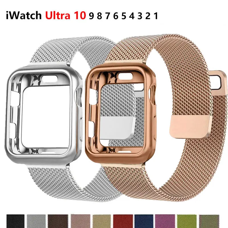 Milanese Case+band for Apple Watch band 10 9 8 7 6 SE 5 46mm 49mm 41mm 40mm 44mm 42mm watch band For Apple Watch Series 9 Correa 45mm