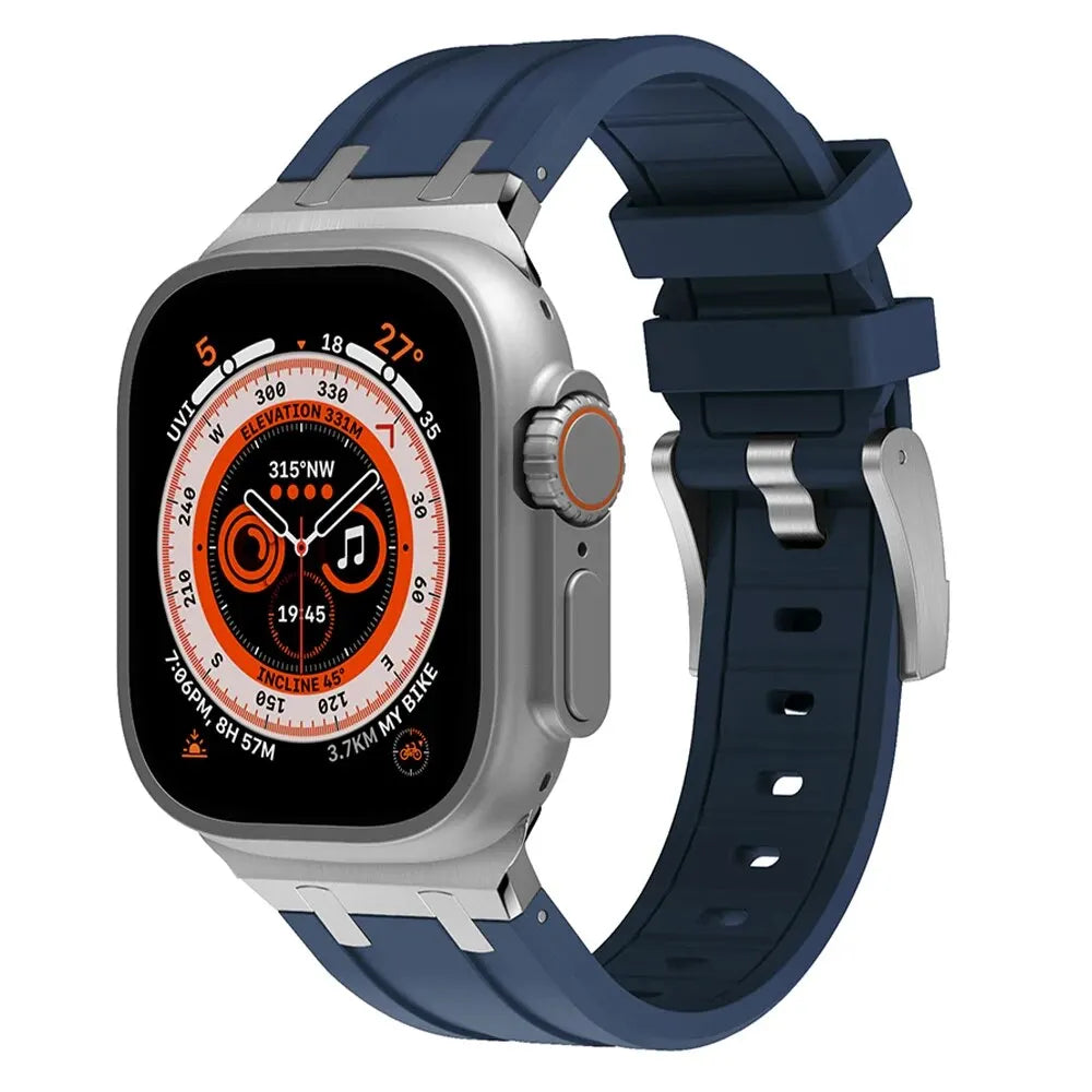 Titanium Color metal Head Silicone band for Apple Watch Ultra 2 49mm 45mm 44mm 42mm Rubber band for Apple Watch Series 9 8 7 6 5 4 SE 3