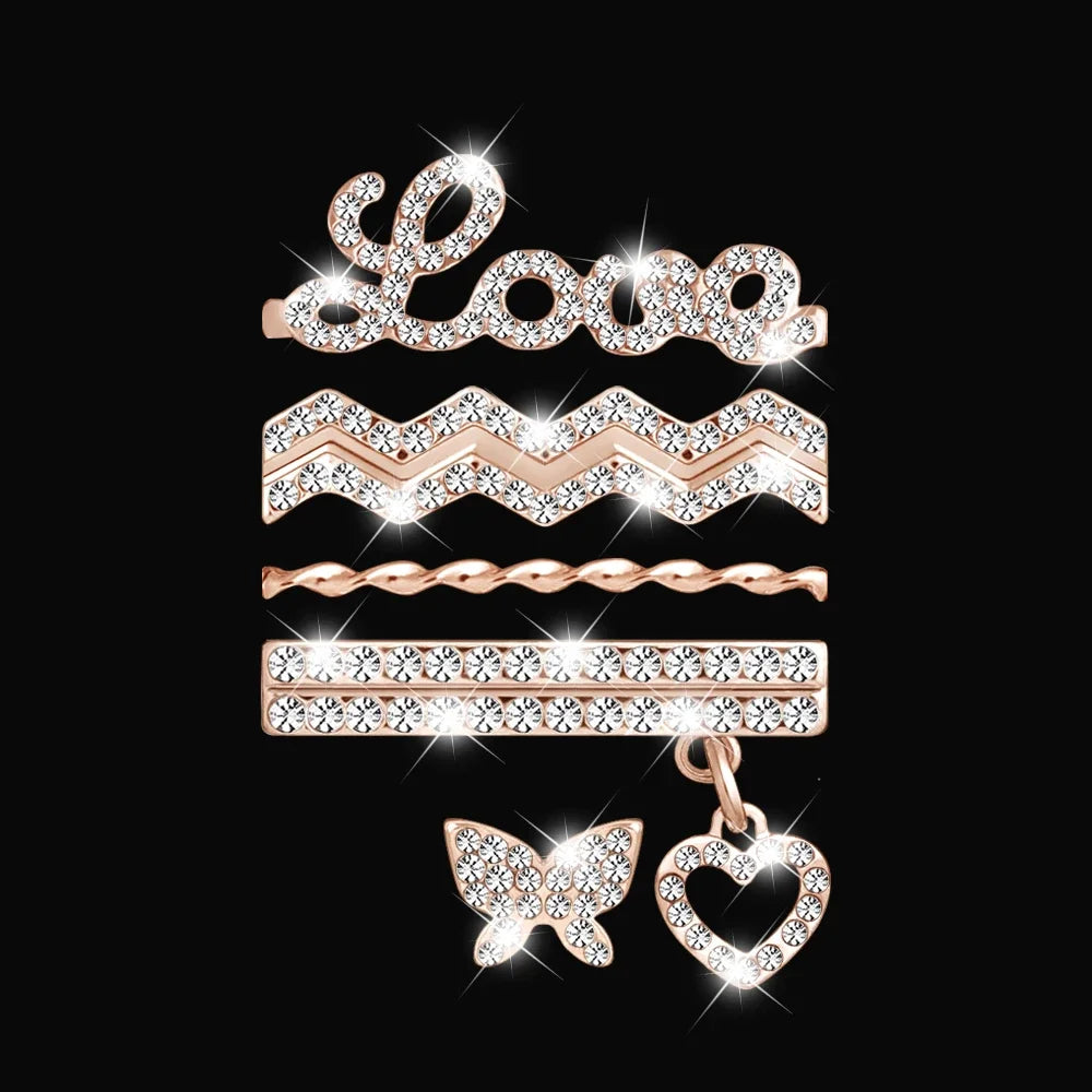 5pcs Decoration Ring For Apple Watch band Series 10 8 7 9 6 Diamond Jewelry Charms for Samsung Huawei Silicone band accessories