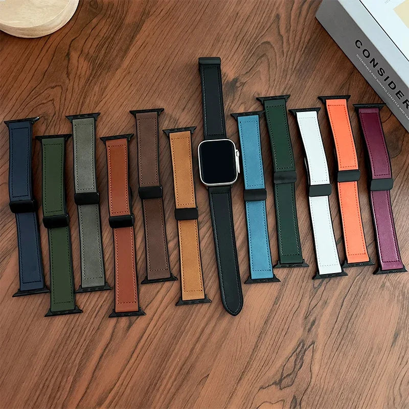 Leather band for Apple Watch band 44mm 42mm 46mm 45mm 41mm Silicone Magnetic band Apple Watch Series 10 9 8 7 6 SE 5 Ultra 49mm