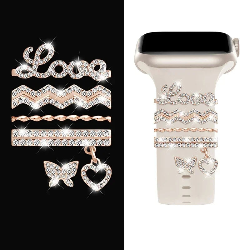 Decoration For Apple Watch Ultra 2 band 10 9 8 7 Diamond Jewelry Charms Accessories samsung Huawei watch band 20 22mm band