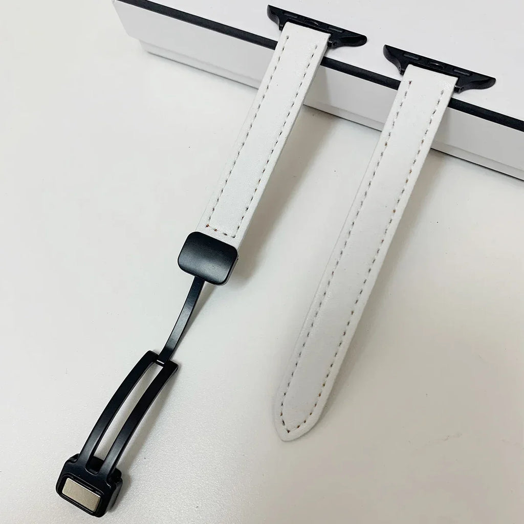 Magnetic Buckle band For Apple Watch 10 42mm 46mm SE 44mm 40mm 9 8 7 41mm 45mm Folding Slim Leather band Apple Watch Series 10 8 7 6 5