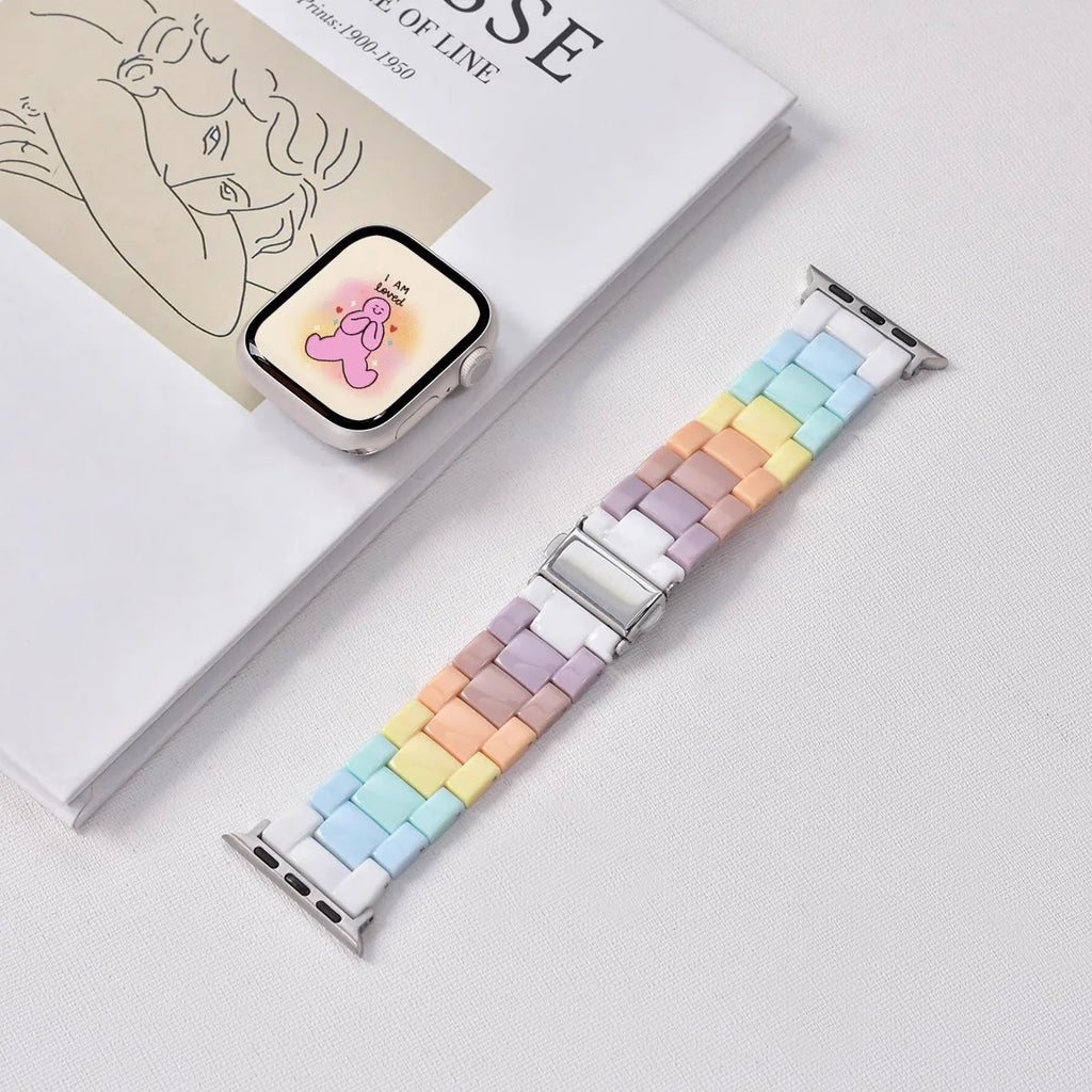 New Rainbow Color Resin band For Apple Watch 42mm 45mm 44mm 41mm 40mm Macaron Girl watch band For Apple Watch 8 7 6 5 4 3 band Accessories