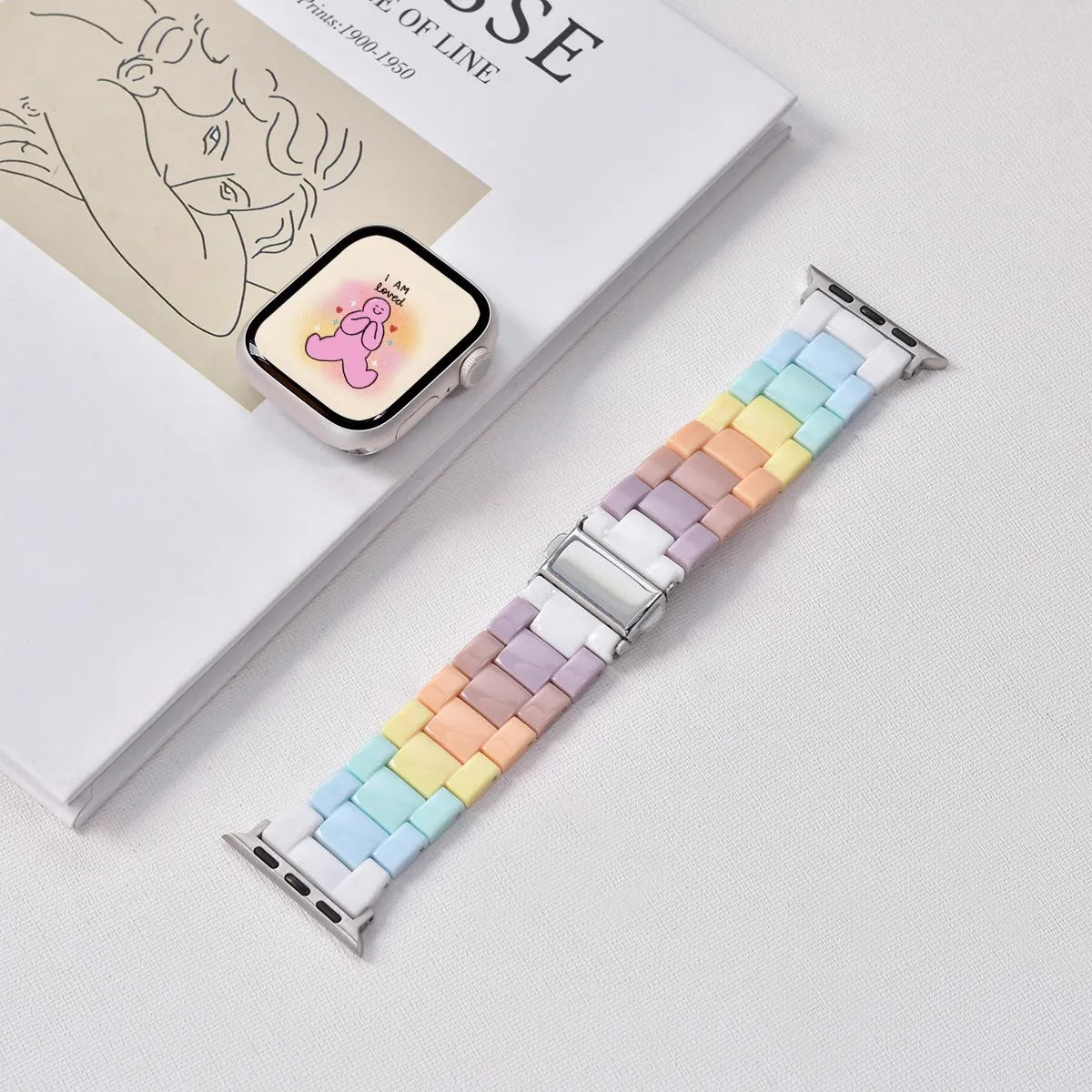 New Rainbow Color Resin band For Apple Watch 42mm 45mm 44mm 41mm 40mm Macaron Girl watch band For Apple Watch 8 7 6 5 4 3 band Accessories