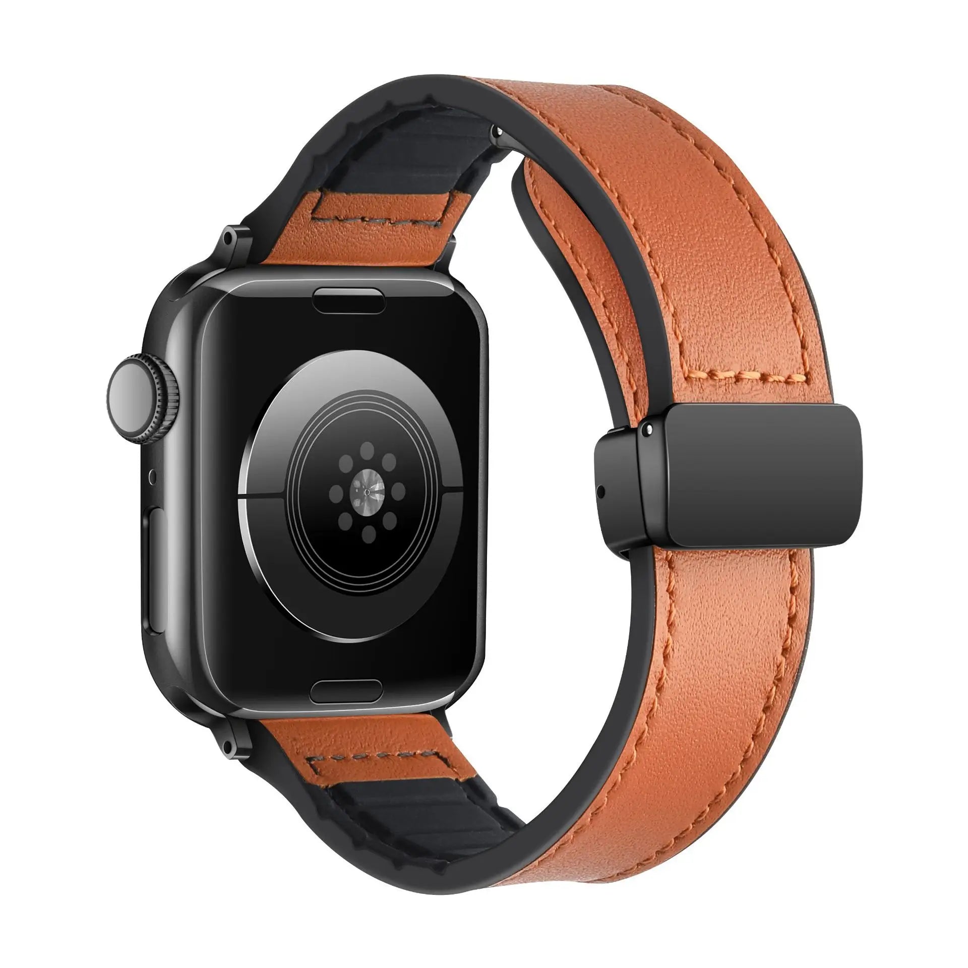 Magnetic band for Apple Watch band 44mm 40mm 45mm 41mm Genuine Leather+silicone band Apple Watch Series 10 9 8 7 SE Ultra 2 49mm