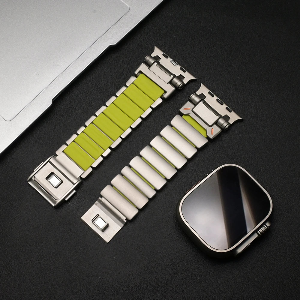Magnetic Titanium band for Apple Watch Ultra 3 2 49mm Rubber Men band For Apple Watch 11 10 46mm 9 8 7 6 5 4 SE3 44mm 45mm band