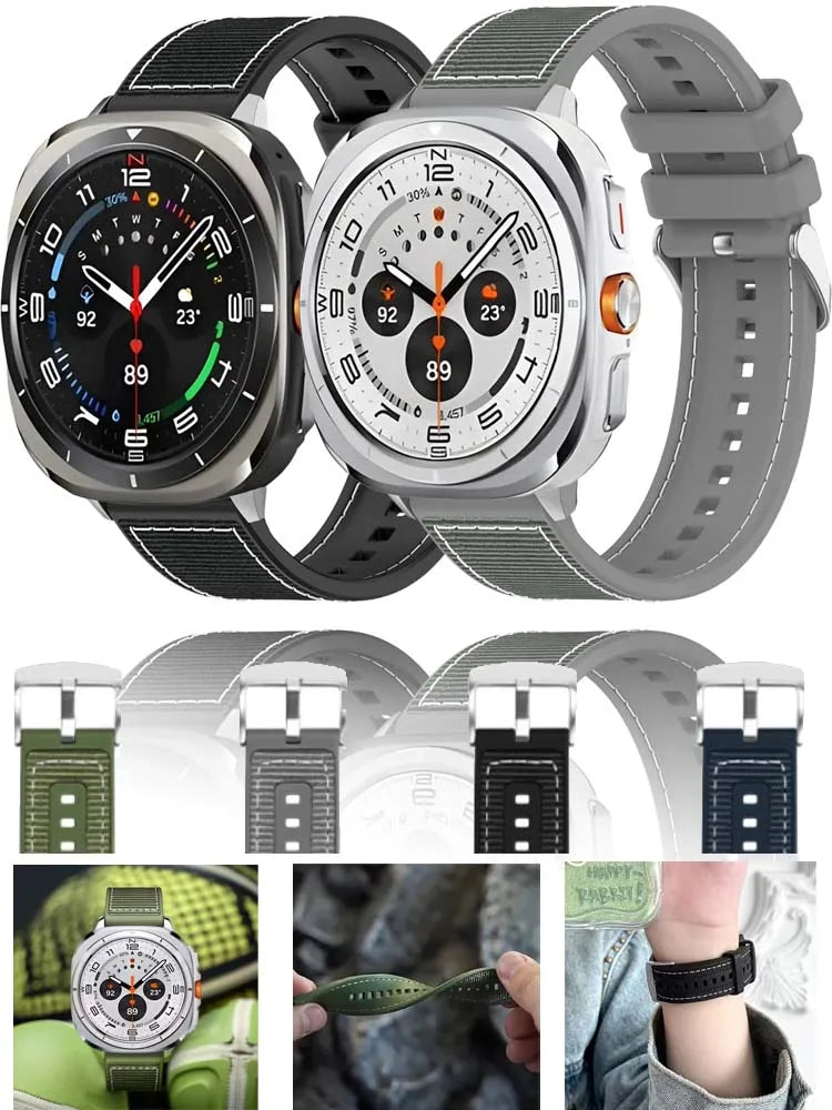 Silicone Nylon Strap for Samsung Galaxy Watch Ultra 8-7 47mm Comfortable Breathable Band Bracelet for Galaxy Watch Ultra 7 47mm