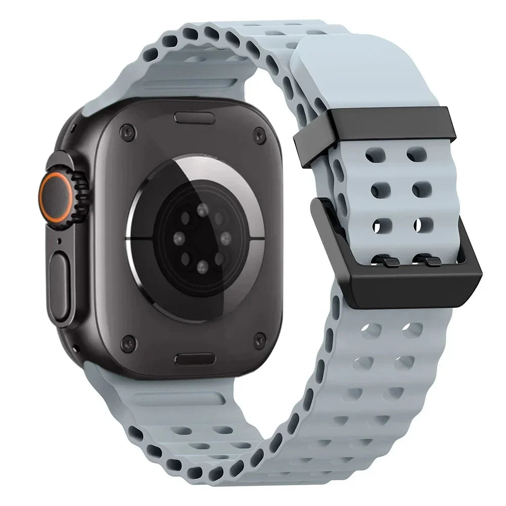 Metal Buckle+Ocean Silicone band For Apple Watch Ultra 3 2 1 49mm band wristband Apple Watch 11 10 46mm 9 8 7 45mm 6 5 SE 44mm