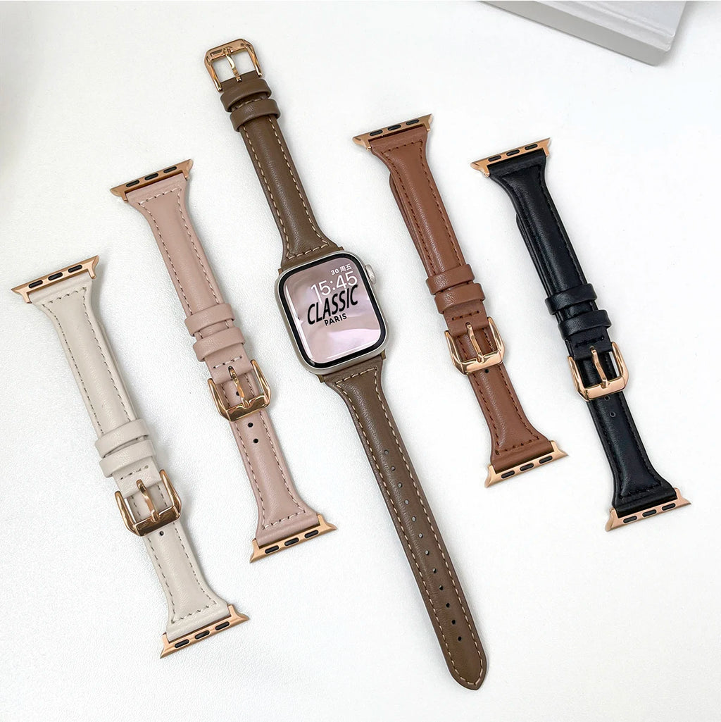 Slim Leather band For Apple Watch Series 10 11 42mm 46mm 9 8 7 41mm 45mm band 42mm Ultra 49mm band Apple Watch SE 6 5 4 3 40mm 44mm