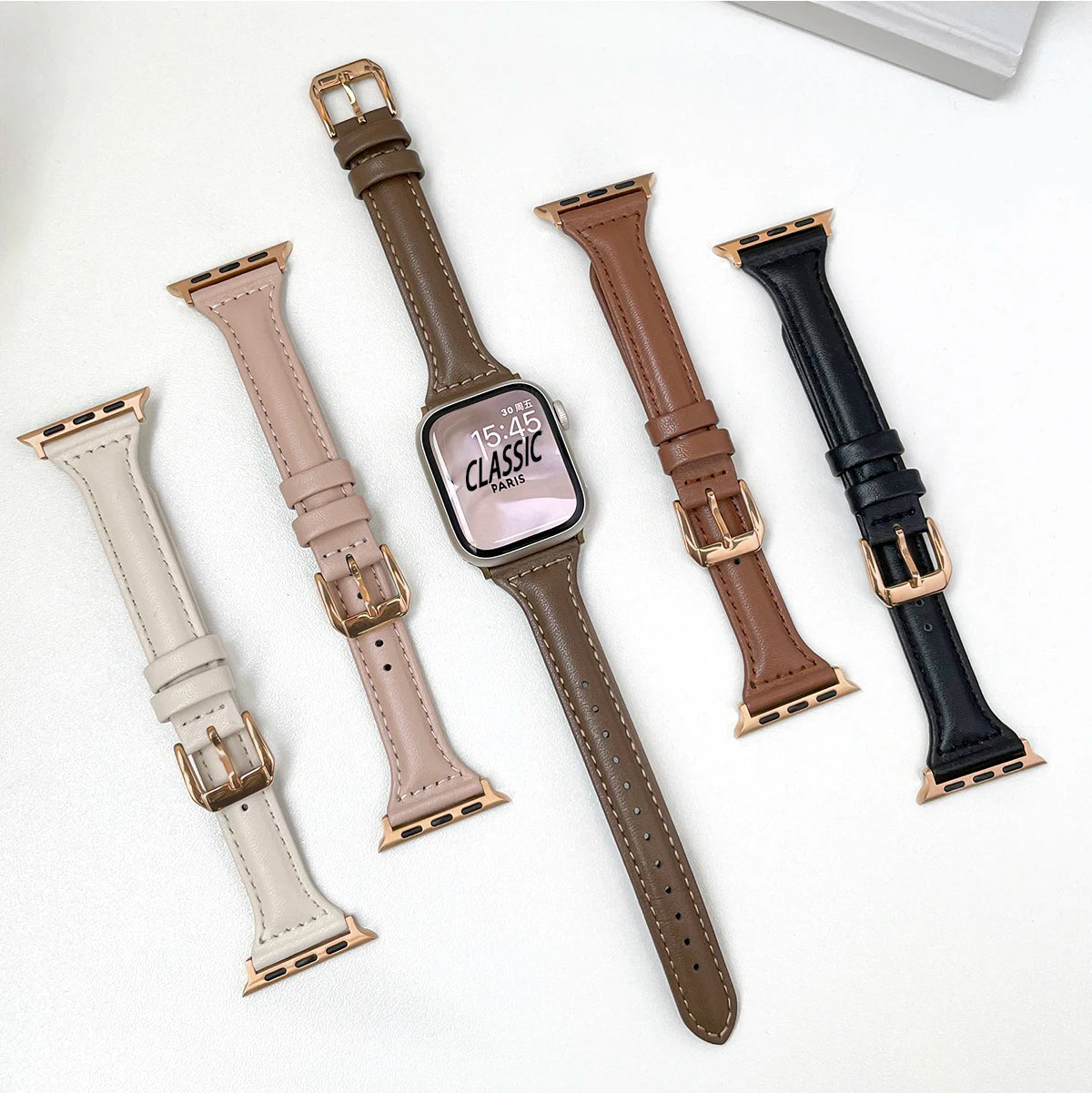 Slim Leather band For Apple Watch Series 10 11 42mm 46mm 9 8 7 41mm 45mm band 42mm Ultra 49mm band Apple Watch SE 6 5 4 3 40mm 44mm