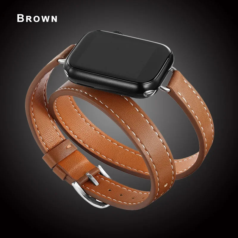 For Apple Watch band 40mm 41mm Double Tour leather band 45mm 44mm Series 9 8 7 6 SE 5 4 for Apple Watch 11 10 42mm 46mm Fashion Correa