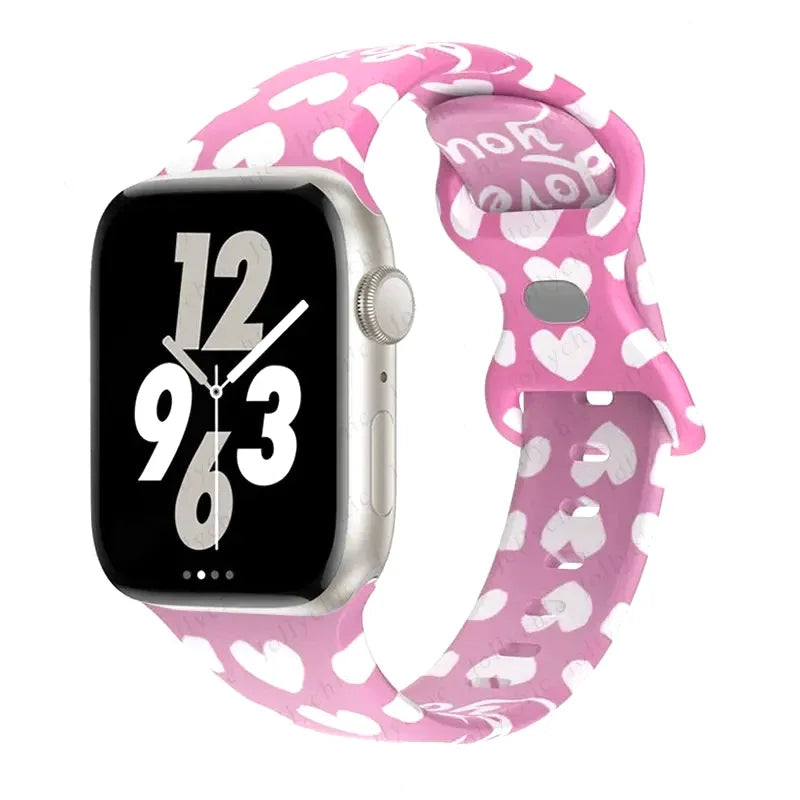 Printed Floral band For Apple Watch Ultra band 49mm 41mm 40mm 38mm 45mm 44mm 42mm Silicone band Apple Watch Series 9 8 7 SE 6 5 4 3