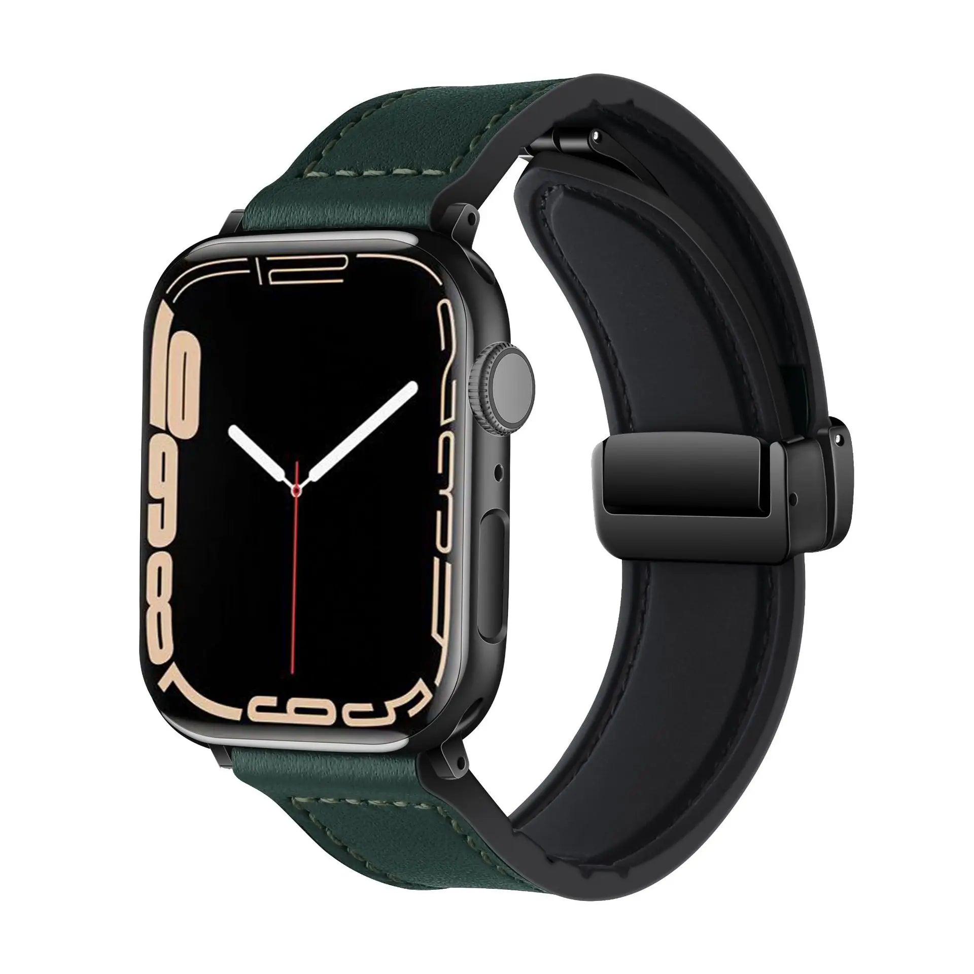 Magnetic band for Apple Watch band 44mm 40mm 45mm 41mm Genuine Leather+silicone band Apple Watch Series 10 9 8 7 SE Ultra 2 49mm