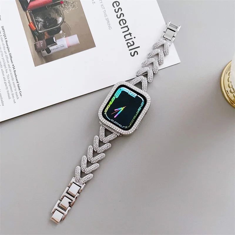 Diamond metal band for Apple Watch 10 band 46mm 42mm 41mm 44mm 49mm 45mm 40mm Women Belt band Apple Watch Series 9 8 7 SE 6 Ultra