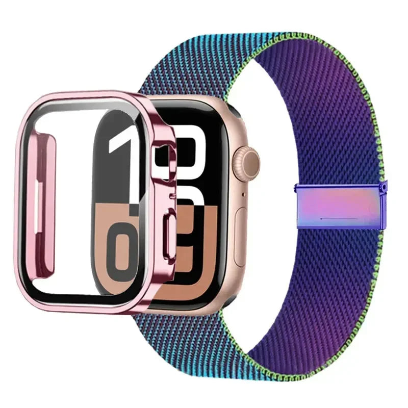 Milanese Loop band For Apple Watch Ultra 49mm band 44mm 40mm 41mm 45mm Gold Silver Leopard band +Case Apple Watch 9 8 7 6 5 4 3 SE