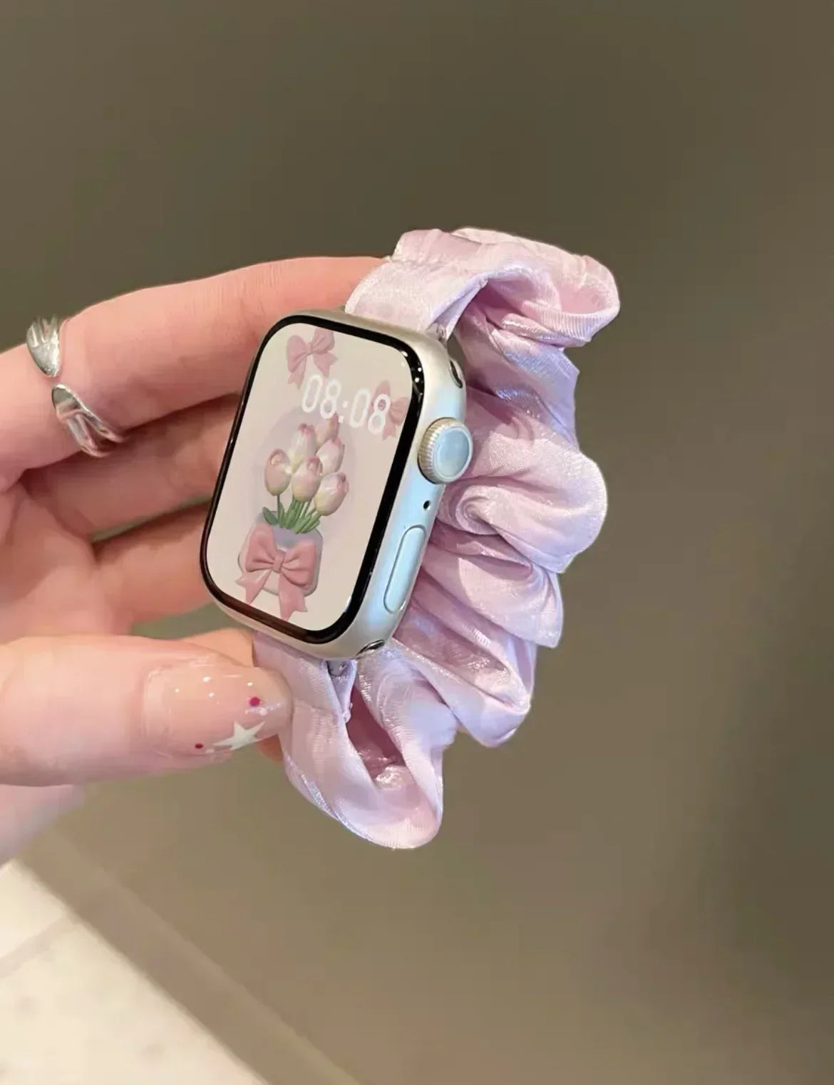 Compatible for Apple Watch band Scrunchie 38mm 40mm 41mm 42mm 44mm 45mm Cute Elastic Solo Loop band Women band