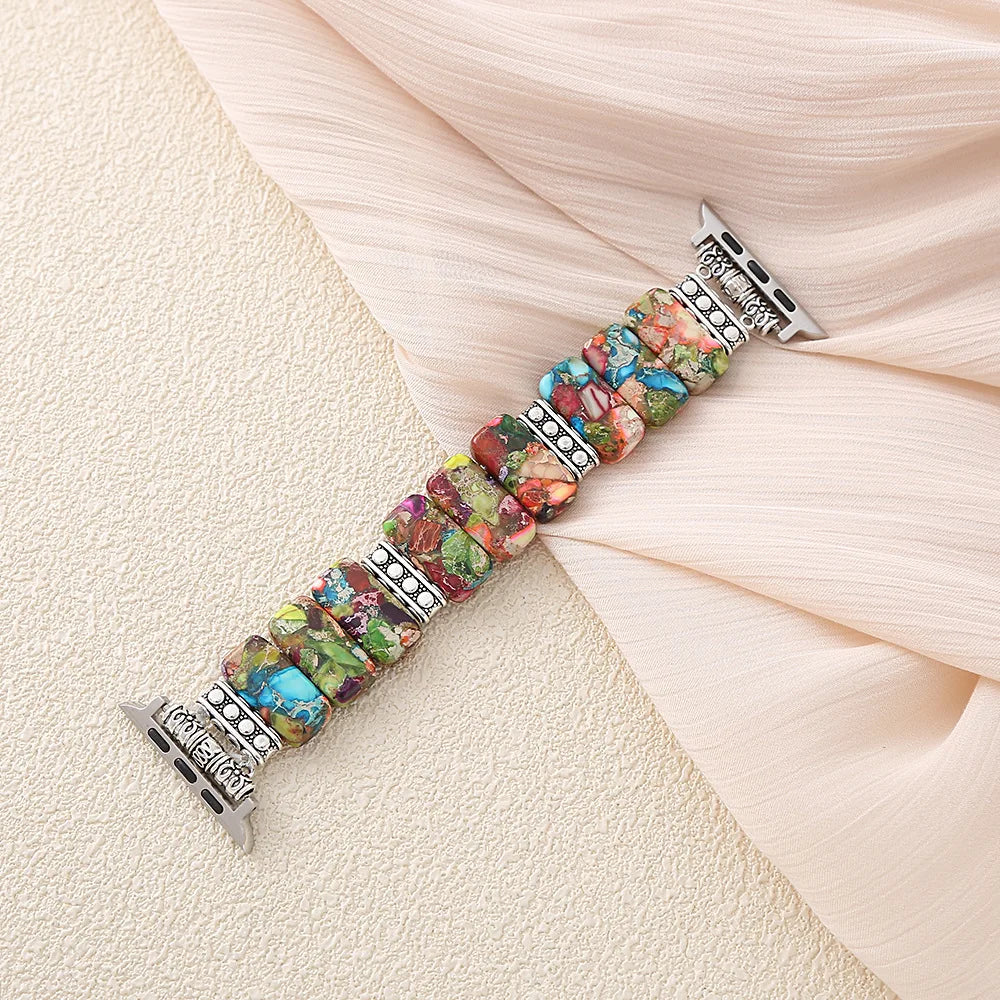 Beaded Natural Stone band Women Compatible For Apple Watch band Series Handmade Elastic Watch band Accessories