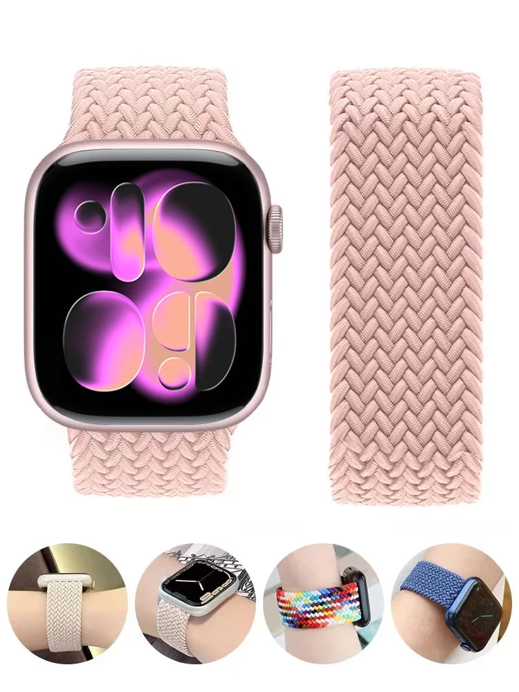 Braided Solo band For Apple Watch band 44mm 40mm 45mm 49mm 41mm Nylon Correa band Apple Watch Series 9 8 7 6 5 SE Ultra 2 3 10 11