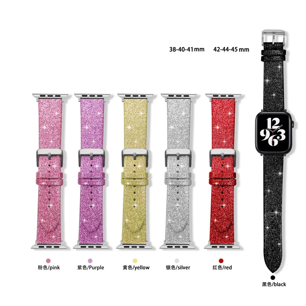 Shiny band For Apple Watch band 44mm 40mm Ultra 49mm 41mm 42mm 38mm 45mm Glitter leather loop band Apple Watch Series 8 7 6 5 4 3 SE