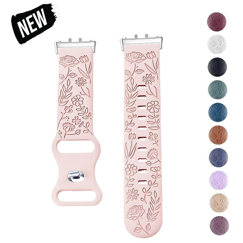 Prints Design Strap for Samsung Galaxy Fit 3 Watch Band Silicone Engraving Bracelet for Samsung Galaxy Fit 3 Floral Wristband
