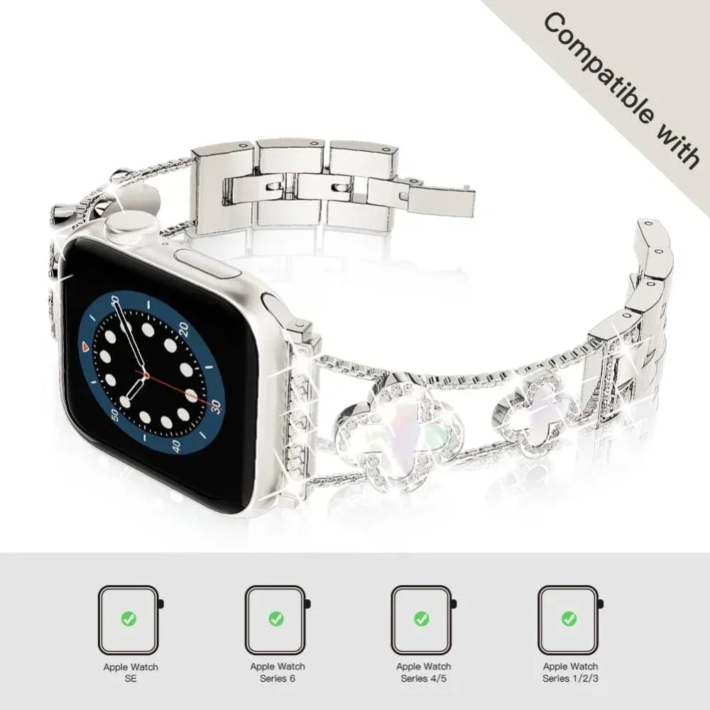 Diamond Four leaf Clover metal band for Apple Watch Ultra 2 49mm 46mm 44mm 42mm 41mm 40mm 38mm band for Apple Watch Series 10 9 8 7 SE 6 ban