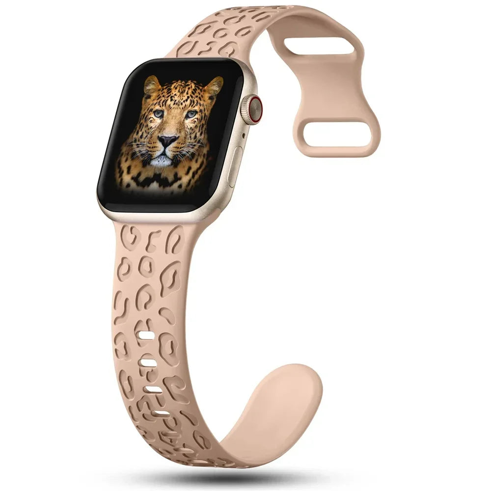 Engraved band For Apple Watch Ultra 3 2 1 49mm 41mm 45mm 40mm 44mm 42mm 46mm Silicone Leopard band Series 11 10 9 8 7 6 5 4 band