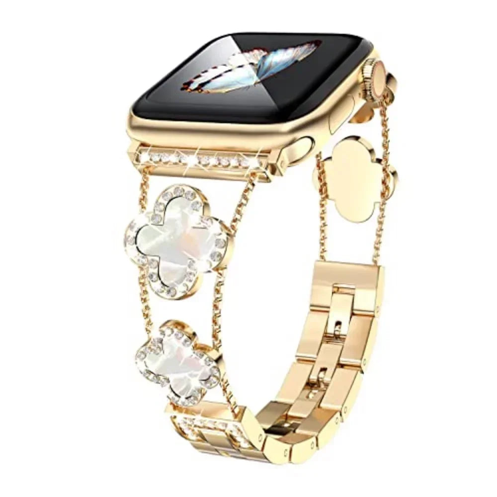 Diamond Four leaf Clover metal band for Apple Watch Ultra 2 49mm 46mm 44mm 42mm 41mm 40mm 38mm band for Apple Watch Series 10 9 8 7 SE 6 ban