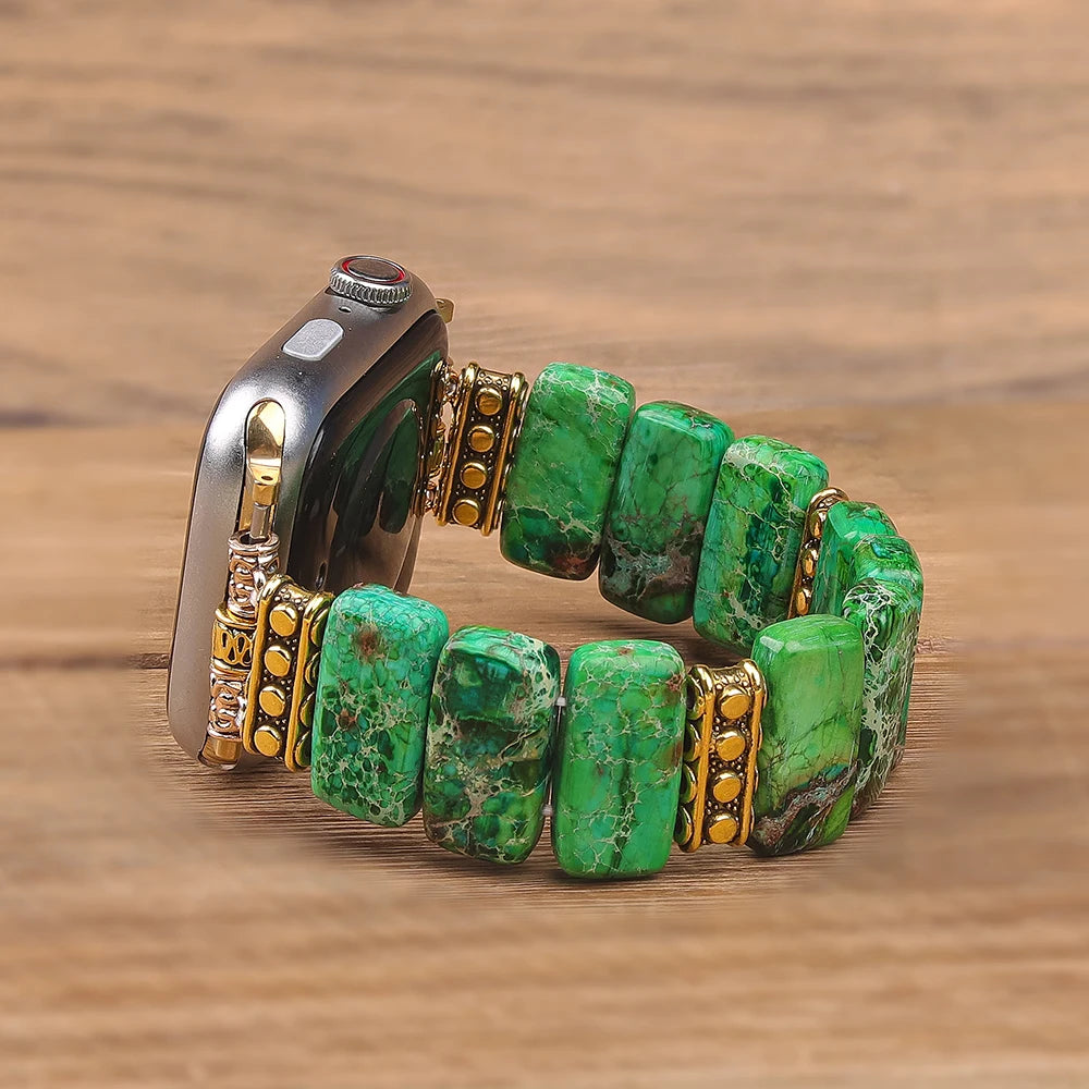 Beaded Natural Stone band Women Compatible For Apple Watch band Series Handmade Elastic Watch band Accessories