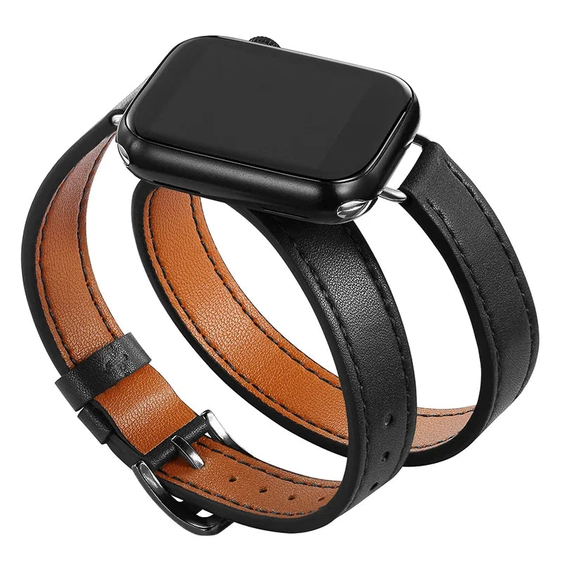 Double Tour leather band For Apple Watch Ultra band 49mm 45mm 42mm 44mm Series 8 7 6 SE 5 4 3 2 Apple Watch 6 38mm 40mm Correa 41mm