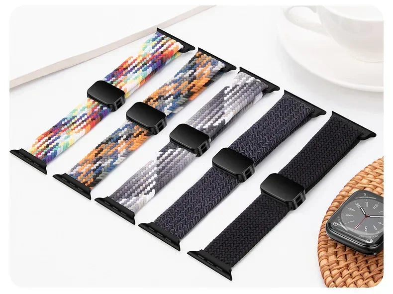 Nylon Braided Loop band for Apple Watch Ultra 3 2 49mm 11 10 42mm 46mm 9 8 7 45mm 41mm Magnetic band Apple Watch 6 5 SE 44mm 40mm band