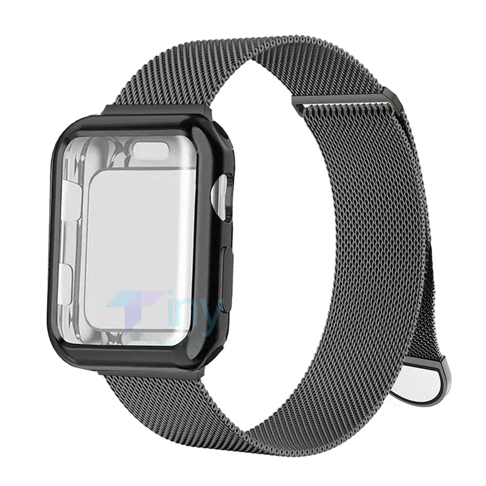Milanese band+case for Apple Watch band 46mm 42mm 49mm 40mm 44mm 41mm 45mm Screen Protection For Apple Watch Ultra 2 Series 10 9 8 7 6 SE