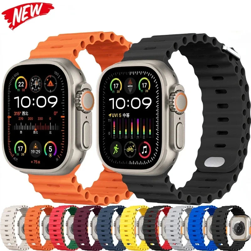 Ocean band For Apple Watch Ultra 2 band 49mm 9 8 7 45mm 41mm Silicone band Wristband Apple Watch 10 6 5 4 3 SE 44mm 40mm 42mm band