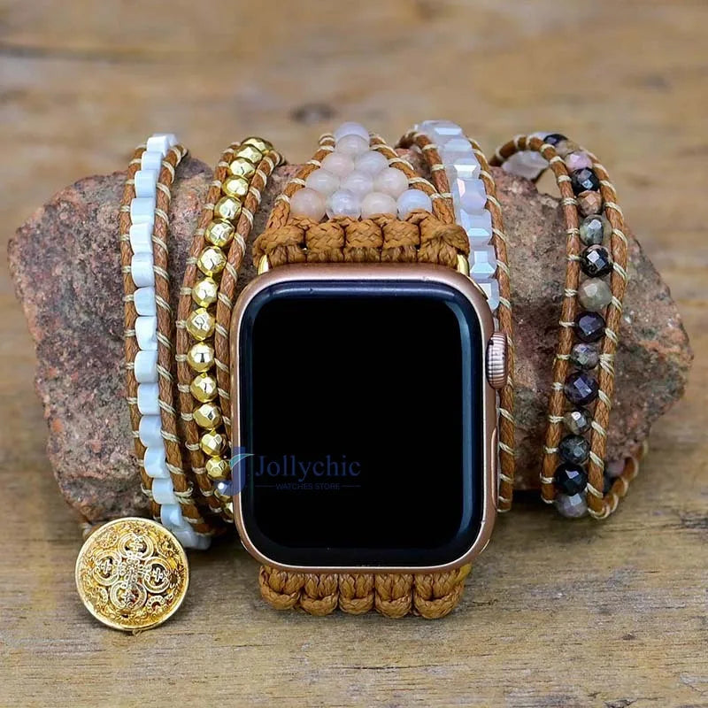 Bohemia Jewelry band for Apple Watch Series 7 38mm 40mm 42mm 44mm Handmade Vintage Natural beads braided band Apple Watch 6 SE 5 4 3