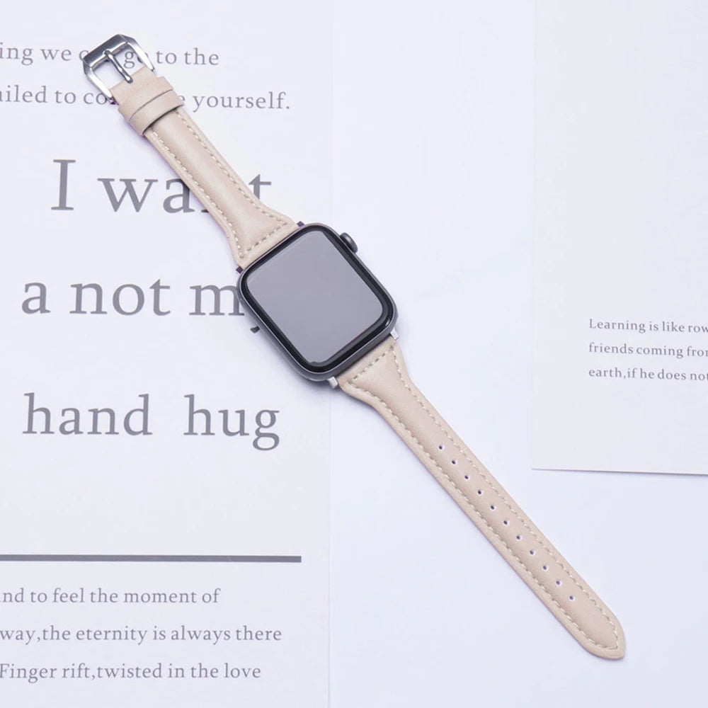 Slim Leather band for Apple Watch band 44mm 45mm 41mm 40mm 38mm wrist women band Apple Watch serie 9 8 7 6 5 4 3 SE Ultra 2 49mm