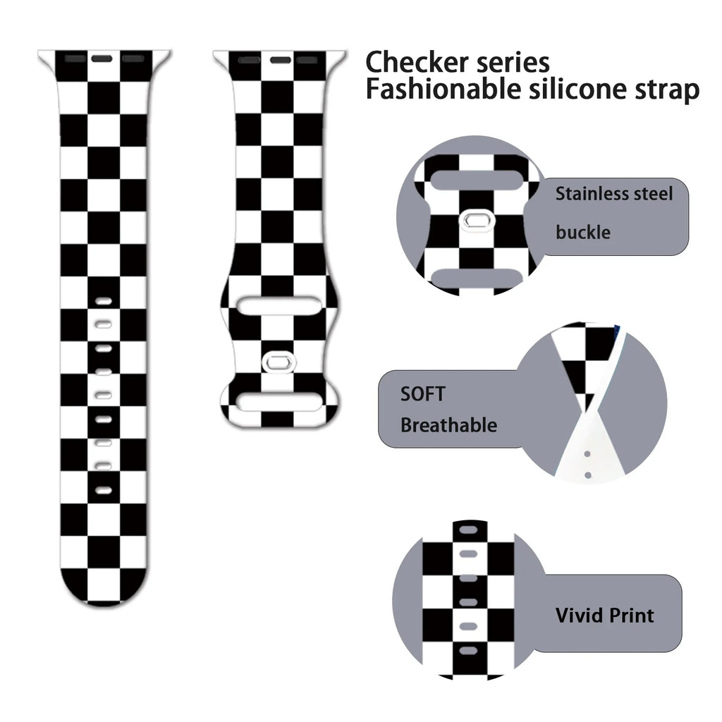 Lattice Printed band for Apple Watch 10 9 8 7 SE Silicone band Replaceable band for Apple Watch 46mm 44mm 42mm 41mm Watchband