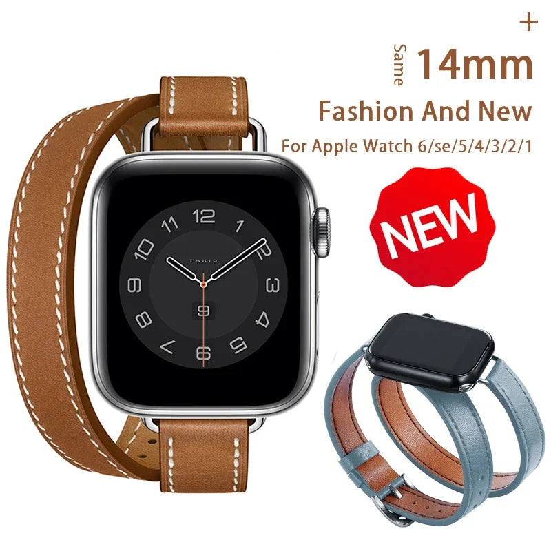 Double Tour leather band For Apple Watch Ultra band 49mm 45mm 42mm 44mm Series 8 7 6 SE 5 4 3 2 Apple Watch 6 38mm 40mm Correa 41mm
