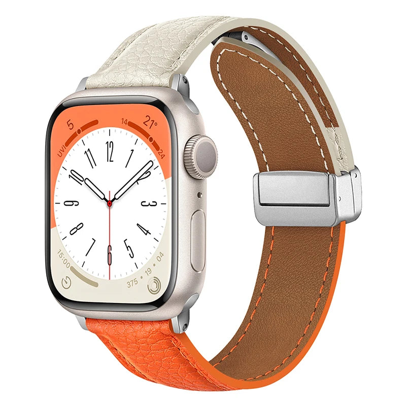 Leather Magnetic Buckle band for Apple Watch 8 7 45mm 41mm Ultra 49mm PU Leather band for Apple Watch Series 6 5 4 3 44mm 42mm 40mm