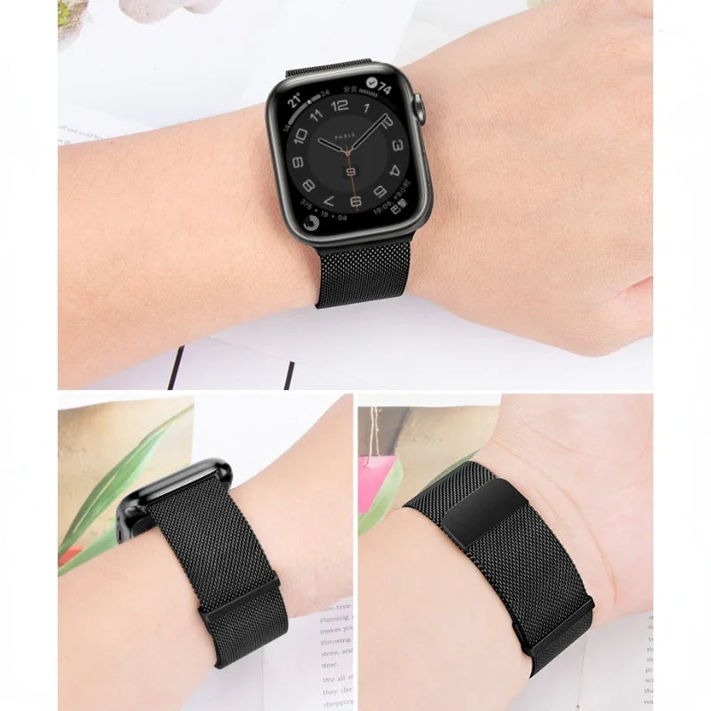 Milanese Loop band For Apple Watch Ultra 2 49mm 11 10 9 8 7 6 5 4 SE Magnetic Buckle Wristband Apple Watch 46mm 42mm 45mm 41mm 44mm 40mm